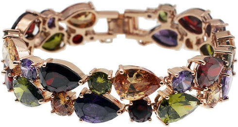 Vanessa Rose Gold Multi Gemstone Jewelry Sets for Women,Sparkling Garnet Amethyst Morganite Peridot Topaz (8 inch Bracelet)...