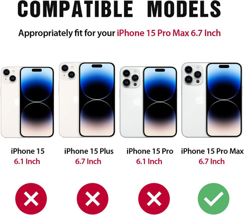 VEGO Armor Case for iPhone 15 Pro Max 5G 2023, Slide Camera Cover & Belt Clip Holster & Magnetic 360°Ring Kickstand Military Grade Heavy Duty Prot...