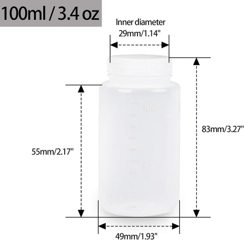 100ml/3.4oz Plastic Bottles Lab Chemical Reagent Bottle - Wide Mouth, Secure Sample Sealing, Liquid Storage Container 10 Pcs...