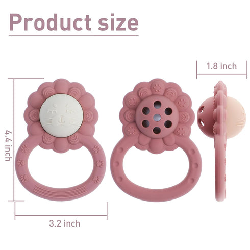Rattle Teether, Lion Shape Montessori Baby Sensory Teething Toys, Food Grade Silicone BPA Free, Newborn Essentials Must Haves (Shifting Sand Sage)...