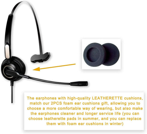 M214C 2.5mm Headset with Microphone &Volume Mute Controls, M140 M210C TCA430 Headsets with 2.5mm Jack Compatible for Polycom321 CT14 CiscoSPA303 U...