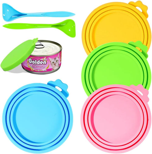 ZukoCert 4-Pack Cat Dog Food Can Lids, Pet Food Can Lids Fit Three Different Size Standards, With Two Spoons, Fits Most Cat And Dog Cans...