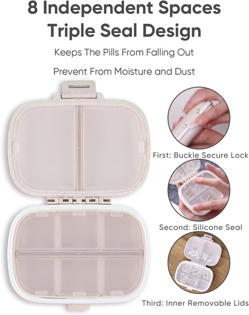 Holii Travel Pill Organizer, 8 Compartments Portable Pill Case, Daily Pill Box to Hold Vitamins, Small Pill Container for Pocket Purse Medicine Or...