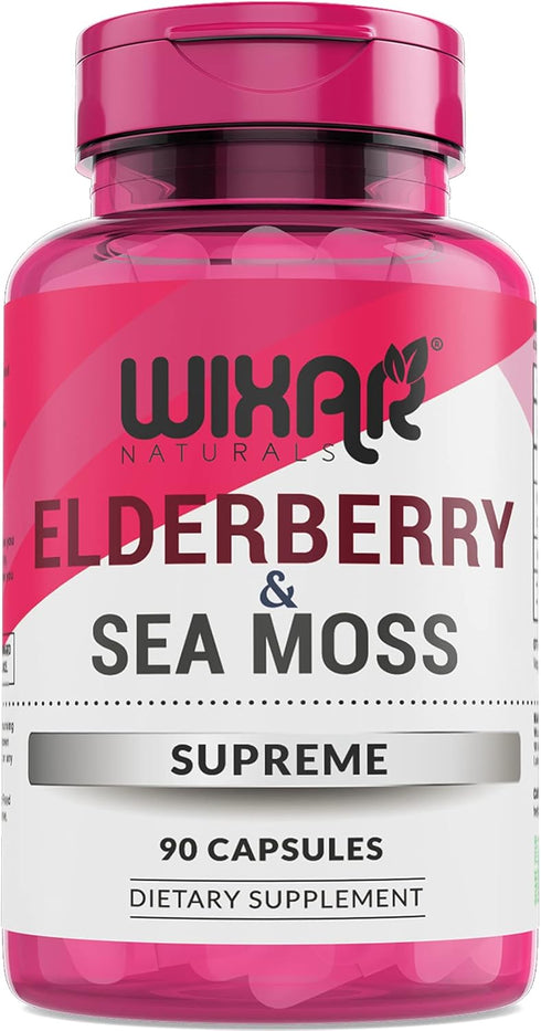 Elderberry and Sea Moss Supreme Capsules - Natural Black Elderberries with Wildcrafted Sea Moss Pills - 90 Capsules - Antioxidants - Herbal Supple...