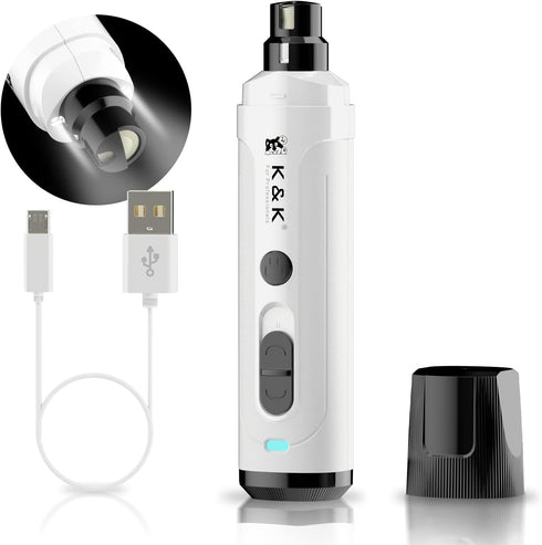 K&K Dog Nail Grinder with 2 LED Light for Large Medium Small Dogs Professional 2-Speed Powerful Electric pet Nail Clipper which Gentle and Painles...