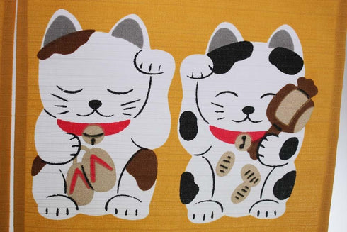 Narumi Made in Japan Shichifuku Manekineko Brown Color Noren Curtain Tapestry...