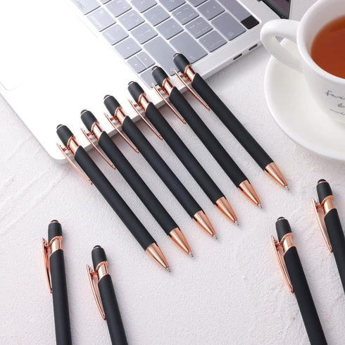 12 PCS 2 in 1 Stylus Ballpoint Pens.Pen with Stylus Tips, 1.0 mm Black Ink Metal Pen Stylus Pens for Touch Screens,12 Pens and 12 Refills (Rose Go...