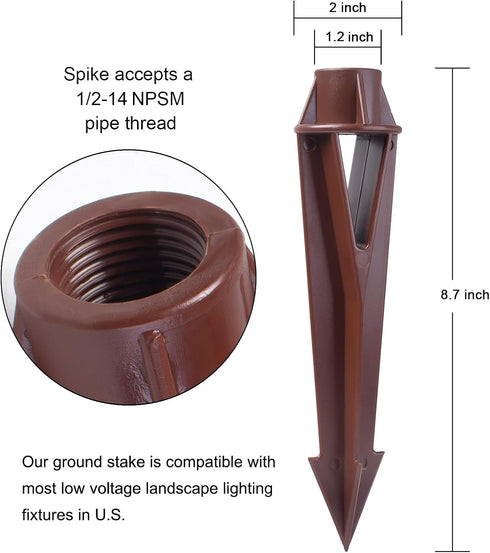 Ground Stake Spike for Outdoor Landscape Spot Path Solar Flood Light Replacement Light Stake Spike Part Holder, 1/2"-14 NPSM Thread Compatible wit...