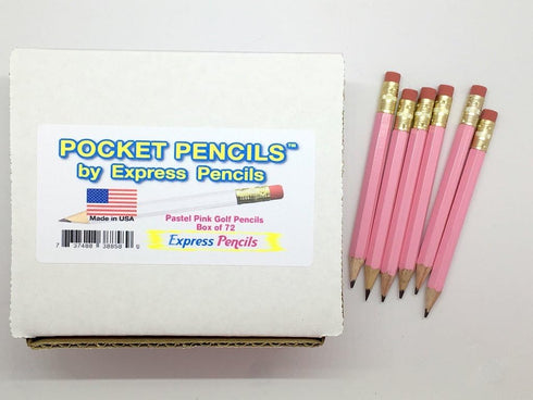 Half Pencils with Eraser - Golf, Classroom, Pew - Hexagon, Sharpened, 2 Pencil, Color - Pastel Pink, Box of 72 Golf Pocket Pencils TM...