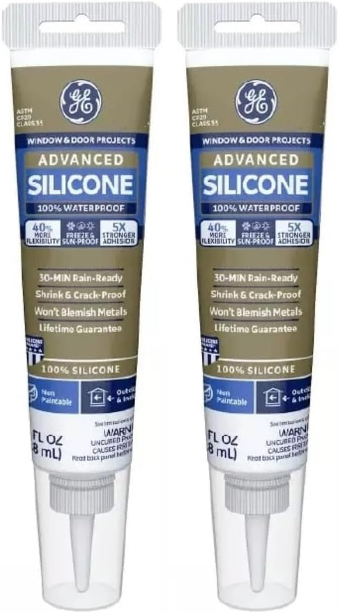 GE GE500 Silicone 2+ Window and Door Caulk 2.8 FL oz. Squeeze Clear (2-(Pack)) (1)...