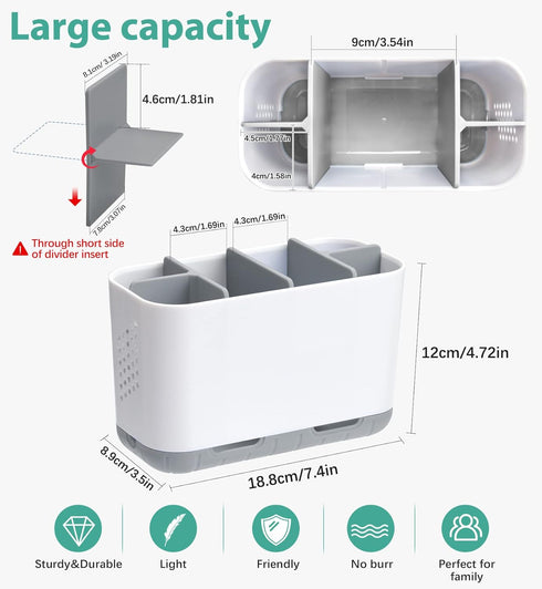 Boperzi Toothbrush and Toothpaste Holder Drainage for Bathroom Countertop with Adjustable Dividers, Large Toothpaste Caddy Organizer Storage Rusti...