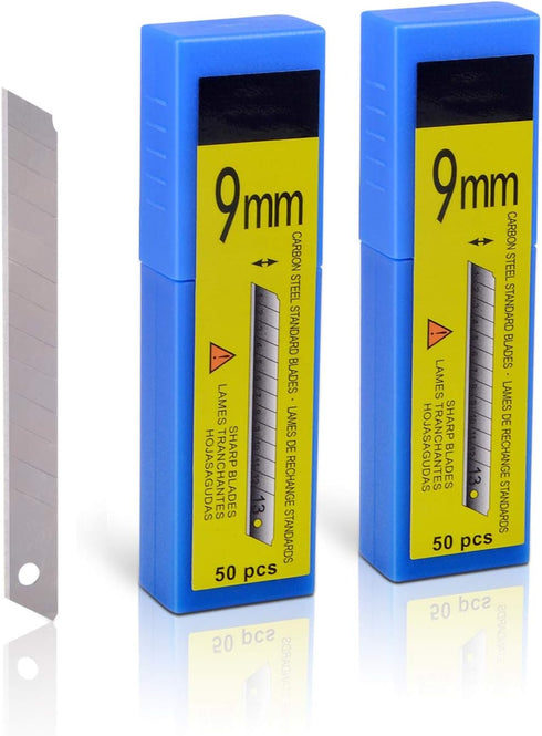 FOSHIO 100PCS Universal 9mm Utility Knife replaceable carbon steel blade, High Hardness Snap-Off Spare Blades Auto Wrap Vinyl Cutter Craft Knife B...
