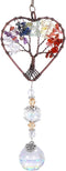 Rainbow Crystal Sun Catcher, Tree of Life Suncatchers Heart Shaped Hanging Ornament Chakra Stones Window Crystal Ball Prism Pendant Garden Home Ca...