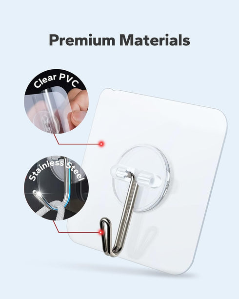 Wall Hooks (16 Count), Reusable Transparent Seamless Wall Hooks for Hanging, Hooks Heavy Duty 13lb (Max), Waterproof Shower Hooks, Adhesive Hooks ...