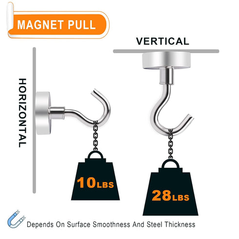 MIKEDE Magnetic Hooks Heavy Duty, 28Lbs Neodymium Magnets with Hooks for Refrigerator, 10Pcs Strong Cruise Hooks for Hanging, Magnetic Hanger for ...