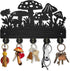 Mushroom Wall Mounted Coat Rack Wildflower Meadow Wood Key Hooks for Wall 11.8×7.9inch Black Key Holder Hanger Wall Art Decor with 5 Alloy Hooks f...