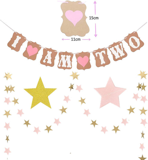 Birthday Decoration Set-Baby Partyr Crown, Girl/Boy 2 st Birthday Party Hat Princess Tiara Hat Includes Cake Topper Two "I Am Two" and Star Banner...