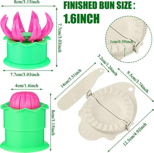 5 Pieces Bun Maker Dumpling Maker Steam Filled Plastic Mold and Filling Spoon Cooking Tool Set for Adults Press Steamed Stuffed Mould Make Delicio...