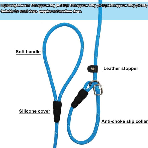 BTINESFUL 10FT / 15FT / 20FT Anti-Choke Slip Lead Dog Leash, Reflective 1/3” Rope Leash Long Training Lead for Small Medium Dogs blue...