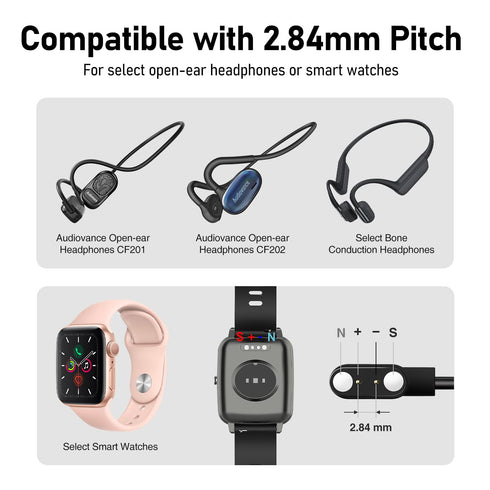 2-Pack Magnetic Charging Cables LMC284: Fast & Safe Charging for Open-Ear Bluetooth Headphones. USB Charger Cord for Bone Conduction Wireless Earp...