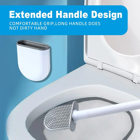 Toilet Brush, Silicone Toilet Brush, Toilet Bowl Brush and Holder Set, Floor Standing, Wall Mounted without Drilling, White...