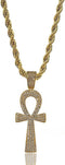 TOPGRILLZ Ankh Cross Necklace for Women Gold Cross Necklace for Men Rope Pendant Necklace Iced out 14K Gold Plated 24 Stainless Steel Chain Birthd...
