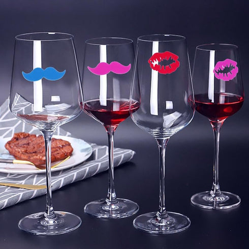 Furimuk 18 Pieces Valentine's Day Silicone Drink Markers Wine Glass Markers Beard Lip Shape Wine Charms Identifier for Christmas New Year Party Wi...
