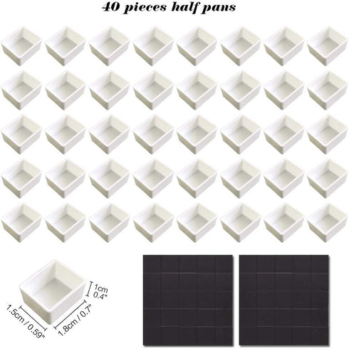 40Pcs Empty Half Pans with Magnetic Stripe Watercolor Paint Travel Tin Palette Case, Artist Paints Half Pan Kits for DIY Watercolor Oils or Acryli...