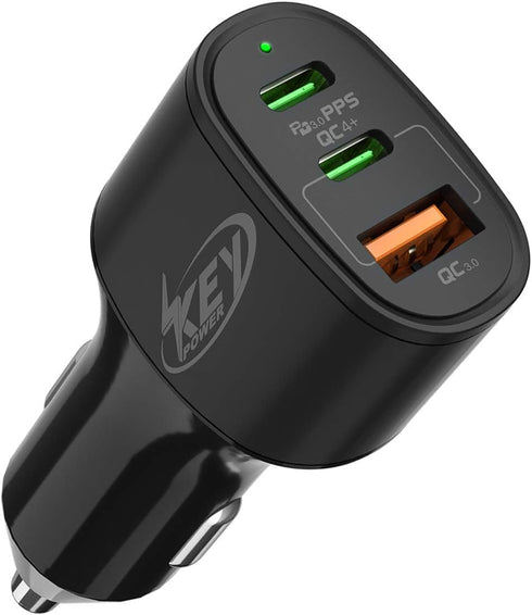 USB C Car Charger 60W Key Power Fast Car Charge USB-C Car Charger Adapter - Dual USB-C and USB-A Ports with 30W & 22.5W Compatible with iPhone 12/...