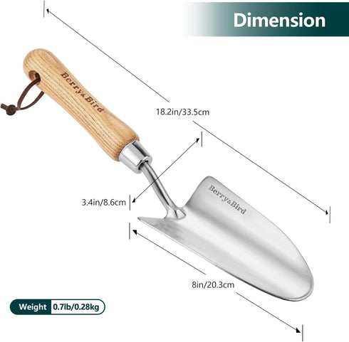 Stainless Steel Trowel, Garden Small Flower Hand Shovel, Potting Soils Scoop with Wood Handle, Gardening Bonsai Tools for Transplanting Digging We...