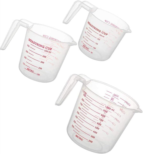 Plastic Measuring Cup Set,3Pcs BPA Free Plastic Clear Heat-resistant with Angled Grip and Spout Stackable Liquid Measuring Cup for Kitchen Use...