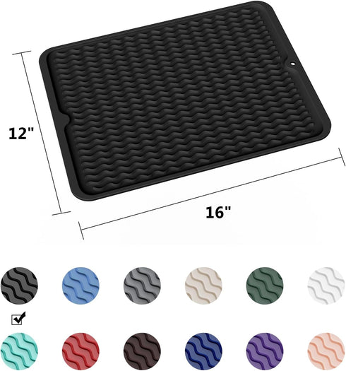 ZLR Silicone Dish Drying Mat for Kitchen Counter, Eco-Friendly Fast Dry Dish Mat, Easy Clean Multi Usage Drying Matt, Heat Resistant Trivet, 12" x...