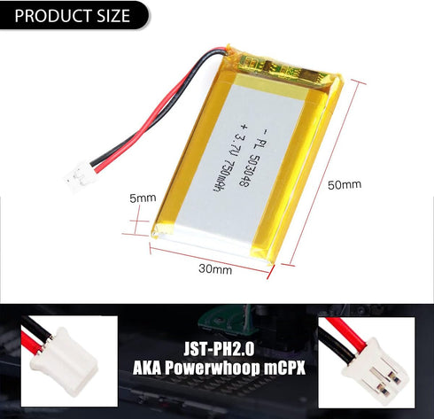 3.7V 750mAh 503048 Lipo battery Rechargeable Lithium Polymer ion Battery Pack with JST Connector...