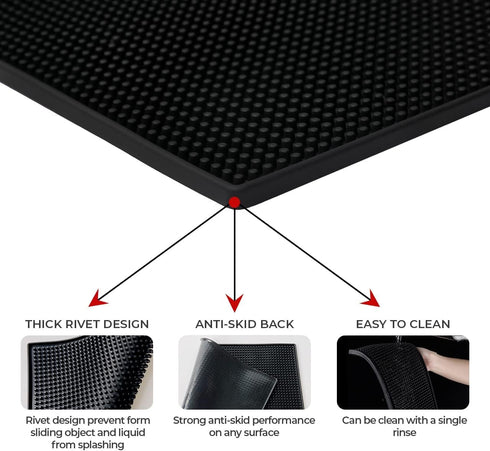 Black Bar Mat (12x6 Inches) (Pack of 1) | Drying, Durable, and Stylish Spill Mats for Bars, Restaurants, Coffee Shops, Bar Mats for Countertop and...