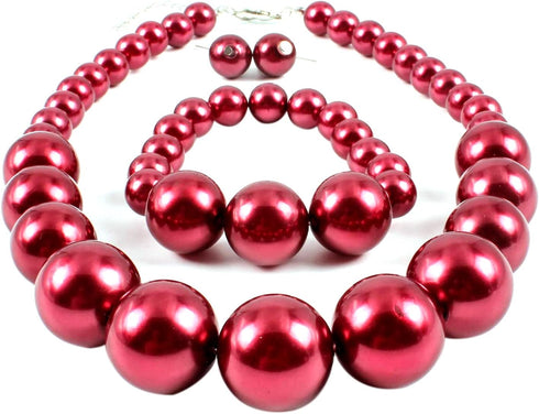 COLORFUL BLING Chunky Multicolor Simulated Pearl Choker Necklace Drop Dangle Earrings Bracelet Set Crystal Bib Big Large Round Beaded Strand for W...