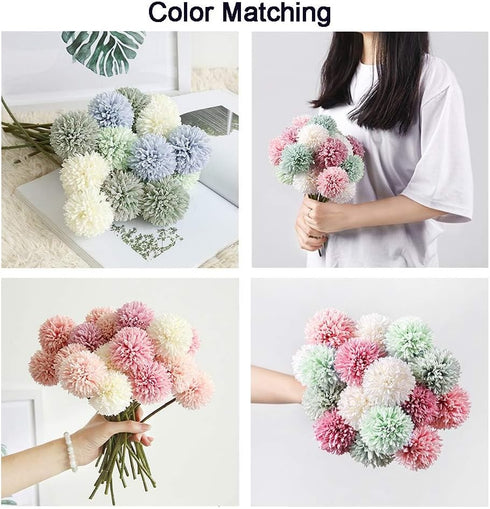 10Pcs Artificial Fake Flower Plants Silk Chrysanthemum Ball Hydrangea Arrangements Wedding Bouquets Decor Home Kitchen Garden Party Table Floral C...