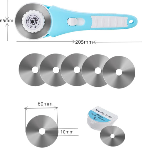 60mm Rotary Cutter with 5pcs Extra Blades, Bearing Design Rolling Cutter with Safety Lock for Fabric, Leather, Crafting, Sewing, Quilting, Fabric ...