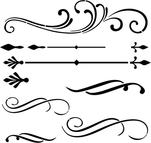Scrolls and Flourishes Stencil (10 mil plastic) | Decor Stencils for Painting on Wood, Wall, Tile, Canvas, Paper, Fabric, Furniture and Floor | Re...