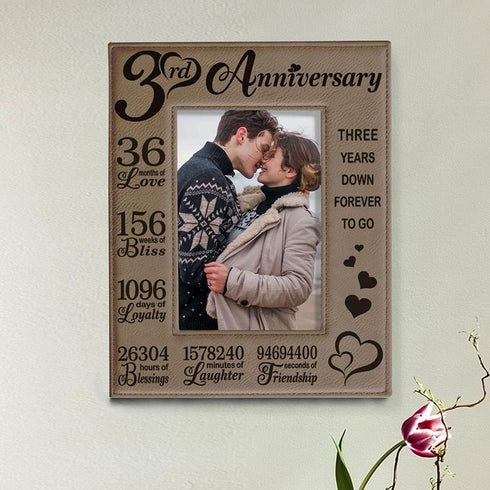 KATE POSH Our 3rd Wedding Anniversary, 3 Years Anniversary, 3 Years of Marriage, Gifts for Couple, Third Anniversary - Engraved Leather Picture Fr...