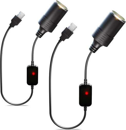 USB A to 12V Adapter, 2-Pack QC3.0 USB A to 12V Cigarette Lighter Adapter Quick Charger Male to 12V Cigarette Lighter Socket Female Cable for Dash...