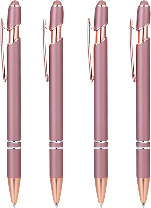 4 Pack Rose Gold Pen, 1.0 mm Ballpoint Pen with Stylus Tip, 2 in 1 Fancy Pens for Women, Rose Gold Ink Pen, Pretty Wedding Pens, Metal Stylus Pen ...