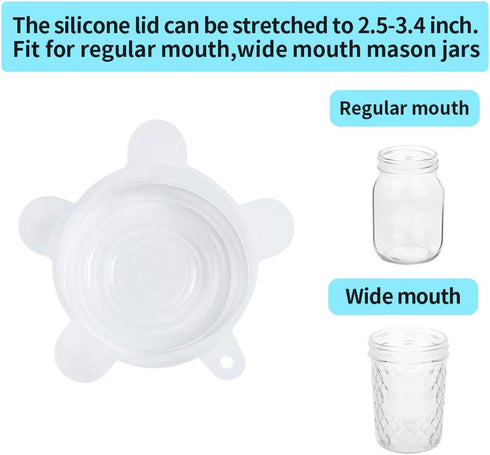 Webake Silicone Stretch Lids 10 Pack for Regular and Wide Mouth Mason Jar, Reusable Silicone Stretch Lids(Stretched to 3.5 inch), Sealed Durable F...