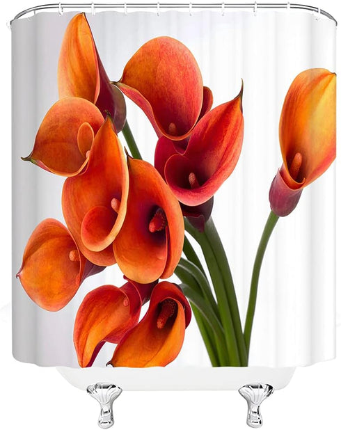 Orange Flower Shower Curtain Burnt Orange Calla Lily Floral Beautiful Romantic Love Spring Creative Plant Decorative Polyester Fabric Machine Wash...