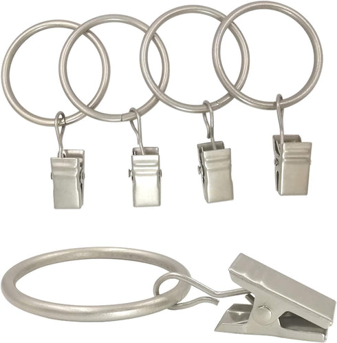 40 Pack Curtain Rings with Clips, Drapery Clips with Rings, Drapes Rings 1.26 in Interior Diameter, Fits up to 1 in Curtain Rod, Matte Silver...