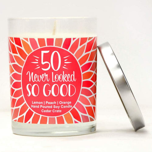 50 Never Looked So Good | Lemon, Peach, Orange | Luxury Scented Soy Candles | 10 Oz. Jar Candle | Made in The USA | Decorative Aromatherapy | 50th...