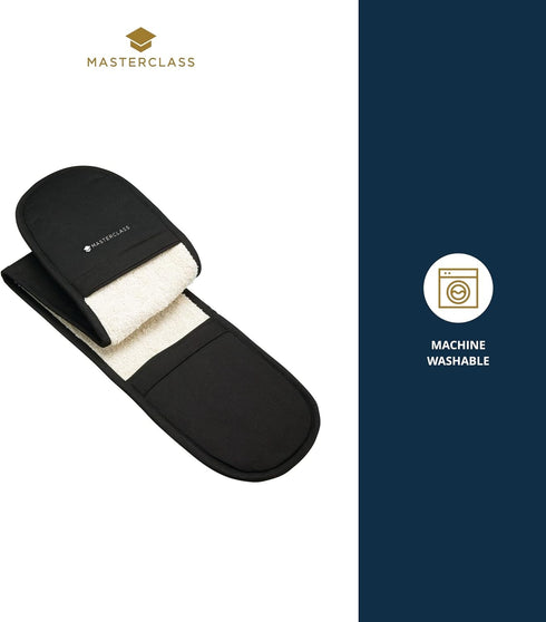 MasterClass Double Oven Gloves, Heavy Duty Cotton with Heat Resistant Quilted Interior, Black, One Size Fits All...