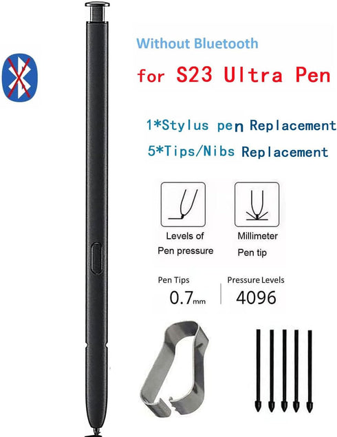 Generic S23 Ultra Stylus Pen Replacement (Without Blue-Tooth) + Tips/Nibs (Black)...