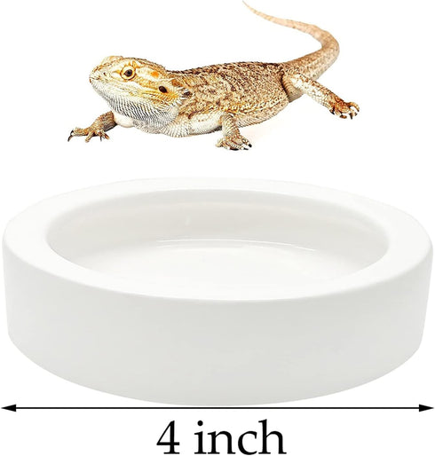 2 Pcs Reptile Food Bowl Ceramic Water Feeder Bowls Anti- Escape Mini Reptile Feeder for Lizard, Gecko etc, Round...