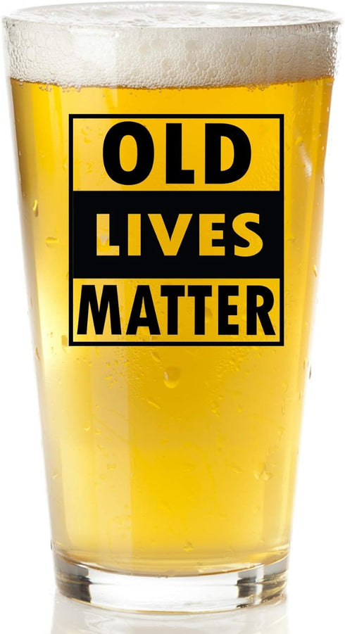 COOL AF Old Lives Matter Beer Glass - 16 Oz, Scratch Resistant Funny Beer Glass - Gag Gifts for Men - Birthday, Father’s Day, or Retirement Gift -...