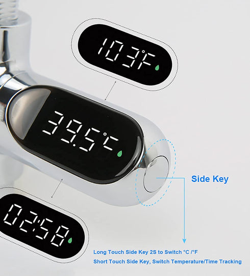 Shower Thermometer Led Digital Display Baby Bath Water Fahrenheit Celsius Thermometer 360°Rotating Screen for Home Bathroom Kitchen (Silver)...